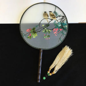 141118 Double sided hand su embroidery fan gift:flower birds butterfly lotus cranes...