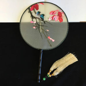 141118 Double sided hand su embroidery fan gift:flower birds butterfly lotus cranes...