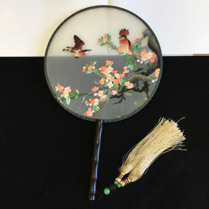 141118 Double sided hand su embroidery fan gift:flower birds butterfly lotus cranes...