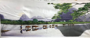 Hand Su Embroidery Art:Great Wall pandas trees mountain landscape 160cm