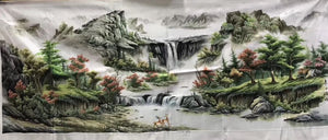 Hand Su Embroidery Art:Great Wall pandas trees mountain landscape 160cm