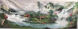 Big size Hand Su Embroidery Art:waterfall lake mountains landscape 210cm