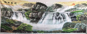 Big size Hand Su Embroidery Art:waterfall lake mountains landscape 210cm