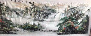 Big size Hand Su Embroidery Art:waterfall lake mountains landscape 210cm