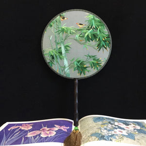 Double sided hand su embroidery fan:cat flower birds butterfly lotus panda peacock