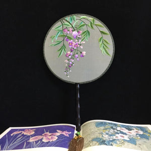 Double sided hand su embroidery fan:cat flower birds butterfly lotus panda peacock