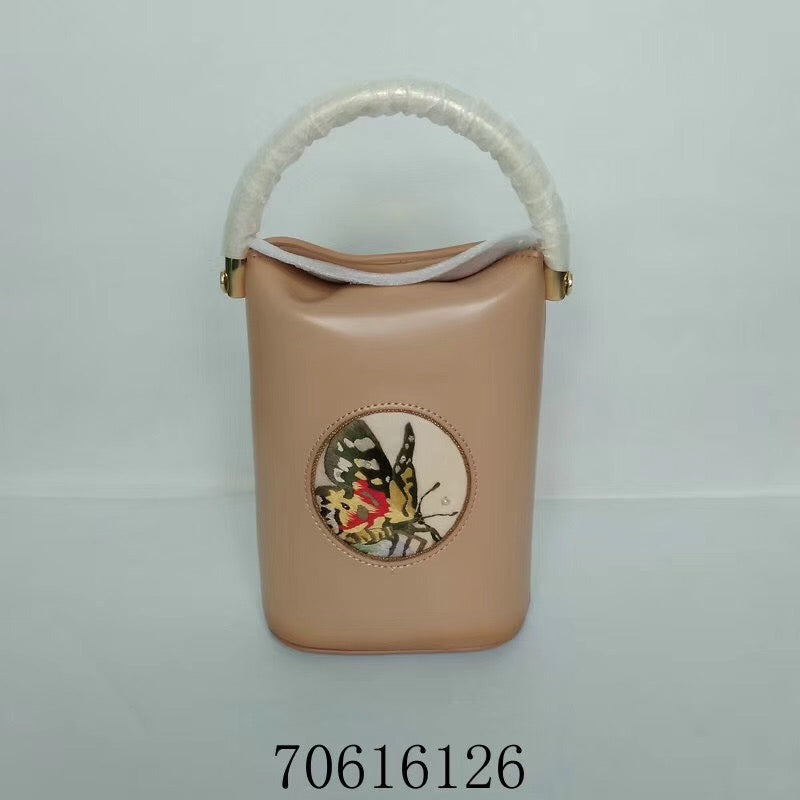 Classic hand su embroidery metal cowhide bag mini bucket pail shoulderbag handbag