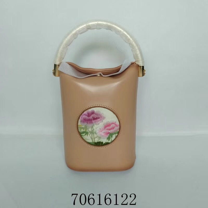 Classic hand su embroidery metal cowhide bag mini bucket pail shoulderbag handbag