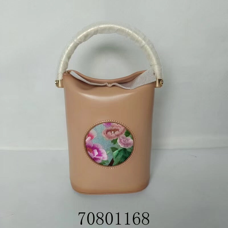 Classic hand su embroidery metal cowhide bag mini bucket pail shoulderbag handbag