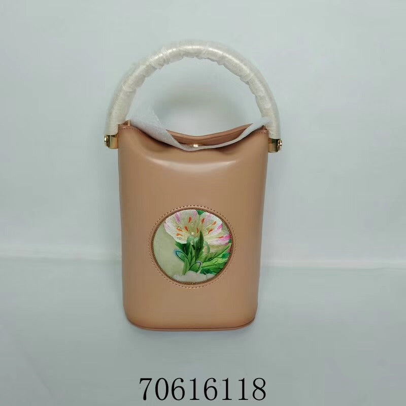 Classic hand su embroidery metal cowhide bag mini bucket pail shoulderbag handbag