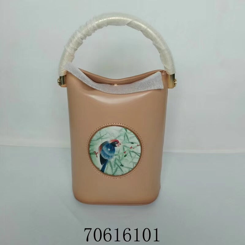 Classic hand su embroidery metal cowhide bag mini bucket pail shoulderbag handbag