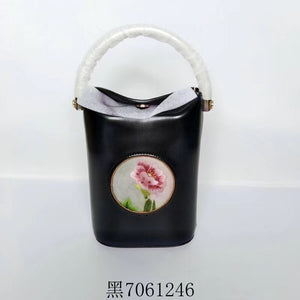 Classic hand su embroidery metal cowhide bag mini bucket pail shoulderbag handbag