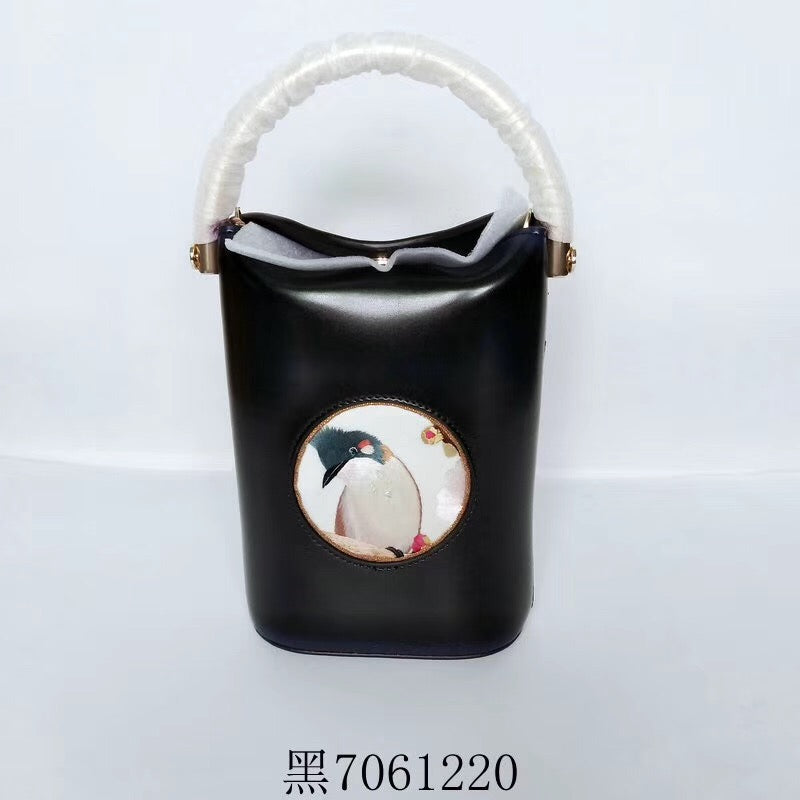 Classic hand su embroidery metal cowhide bag mini bucket pail shoulderbag handbag