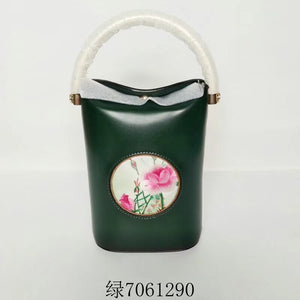 Classic hand su embroidery metal cowhide bag mini bucket pail shoulderbag handbag