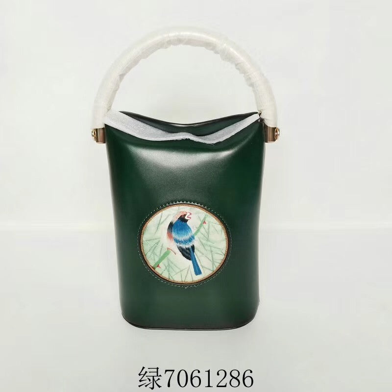 Classic hand su embroidery metal cowhide bag mini bucket pail shoulderbag handbag