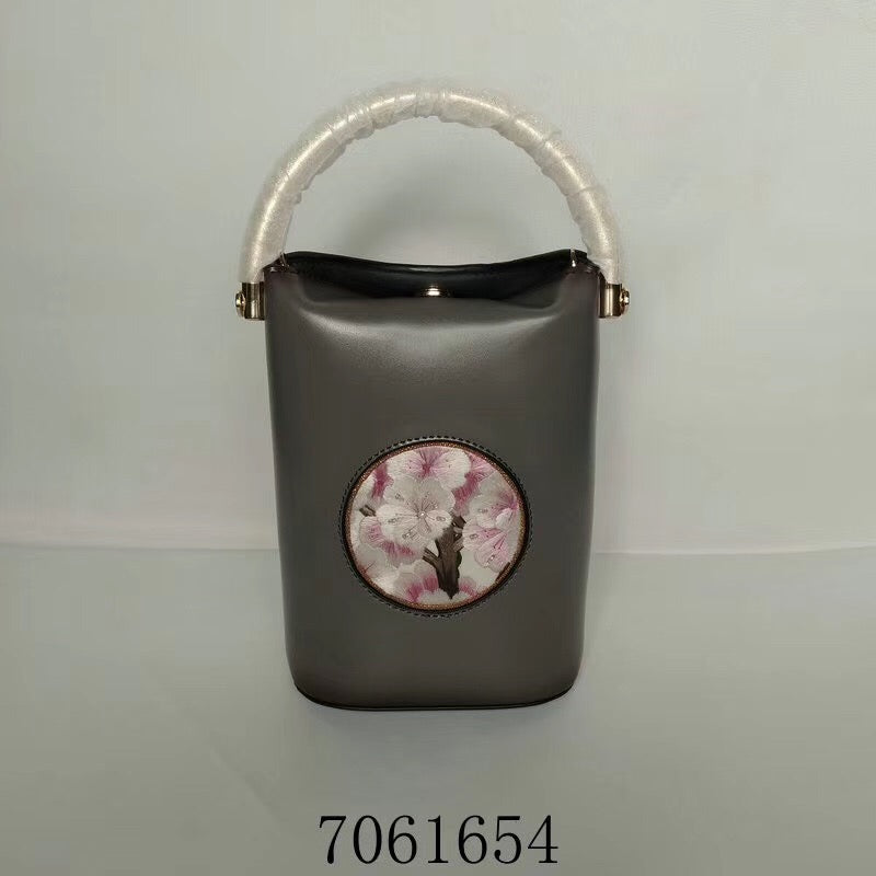 Classic hand su embroidery metal cowhide bag mini bucket pail shoulderbag handbag