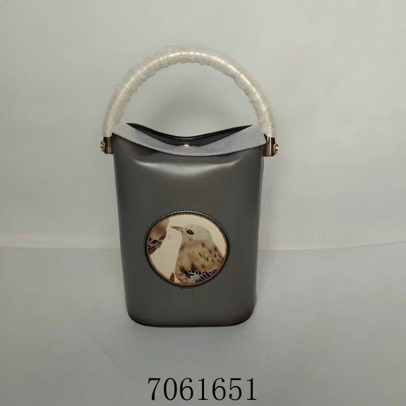 Classic hand su embroidery metal cowhide bag mini bucket pail shoulderbag handbag