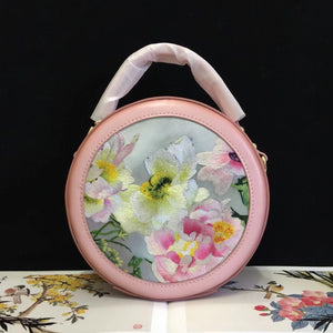 Su embroidery cowhide round bag genuine leather bag women's handbag shoulderbag