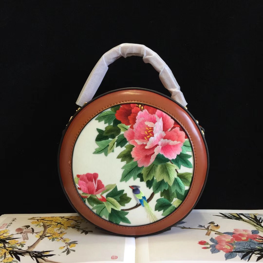 Su embroidery cowhide round bag genuine leather bag women's handbag shoulderbag