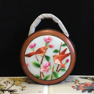 Su embroidery cowhide round bag genuine leather bag women's handbag shoulderbag