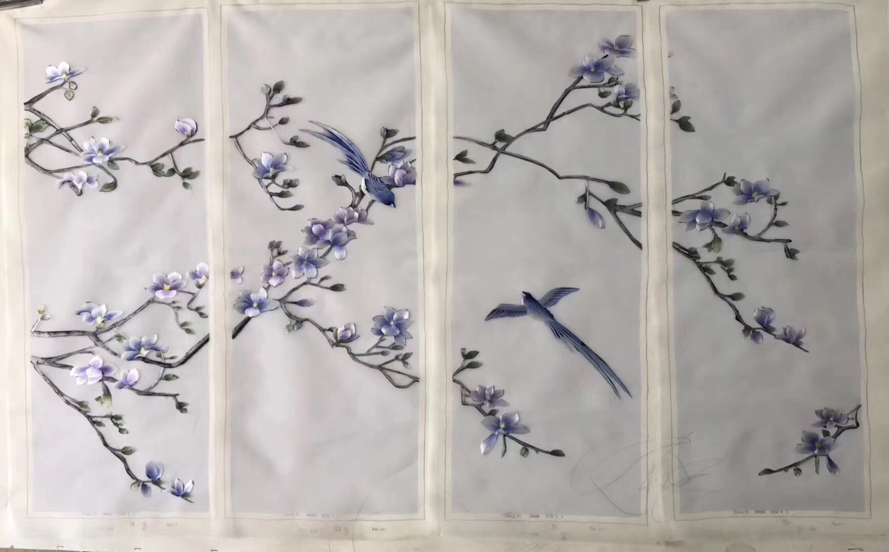 Delicate Hand Su Embroidery 4screens(1set) Art:flower birds still life 80cm