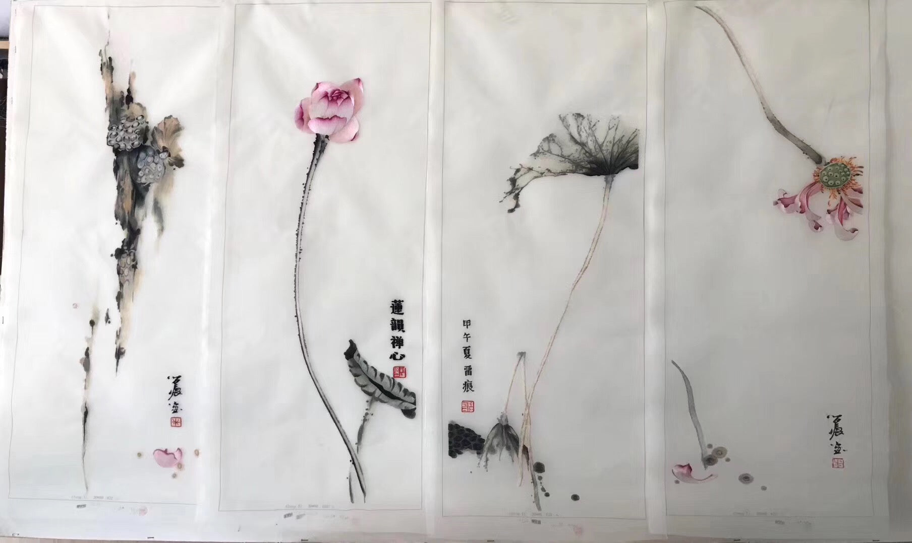 Delicate Hand Su Embroidery 4screens(1set) Art:flower birds still life 80cm