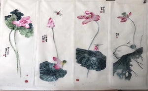 Delicate Hand Su Embroidery 4screens(1set) Art:flower birds still life 80cm