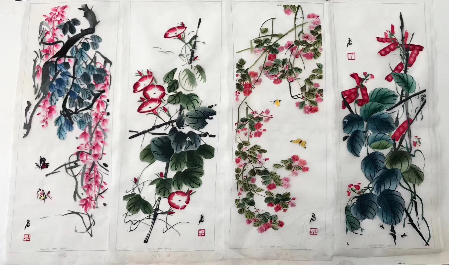 Delicate Hand Su Embroidery 4screens(1set) Art:flower birds still life 80cm