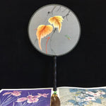 Hand double sided su silk embroidery fan:leaves flower birds butterfly (two-sided reversible )