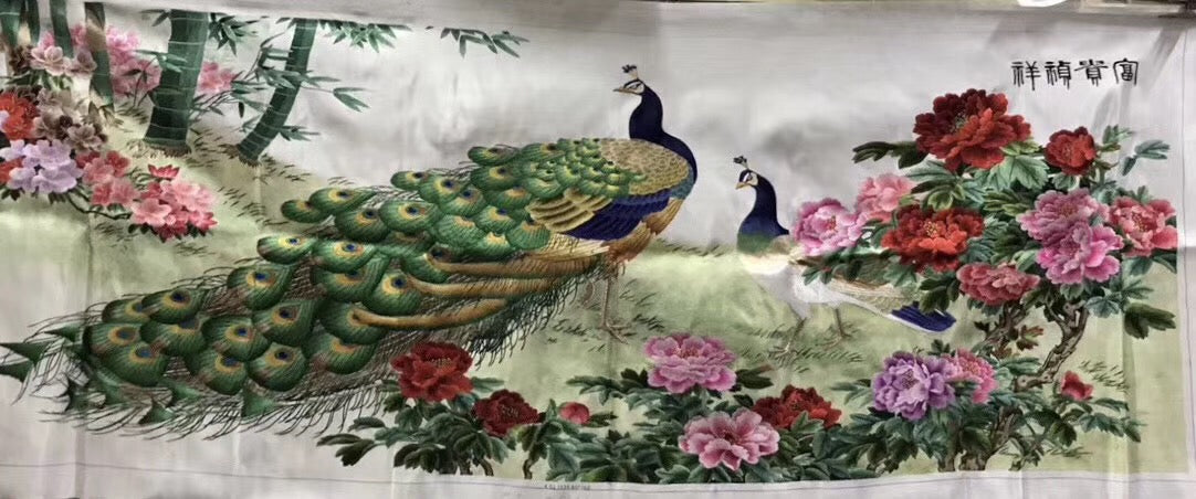 Chinese Totally 100% Hand Embroidered Su Embroidery Art:fishes lotus peony 160cm