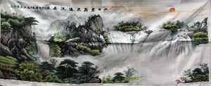 Big Hand Su Embroidery Art:Great Wall trees mountain waterfall landscape 160cm