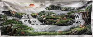 Big Hand Su Embroidery Art:Great Wall trees mountain waterfall landscape 160cm