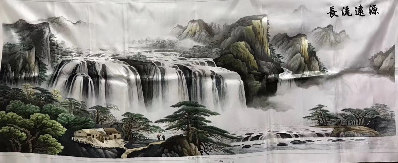 Big Hand Su Embroidery Art:Great Wall trees mountain waterfall landscape 160cm