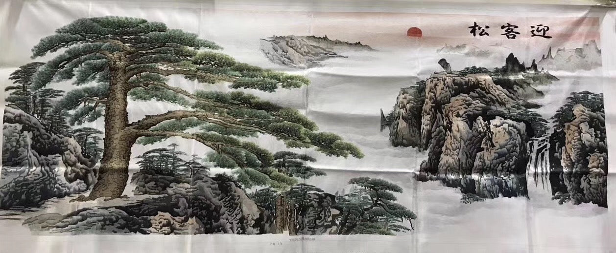 Big Hand Su Embroidery Art:Great Wall trees mountain waterfall landscape 160cm