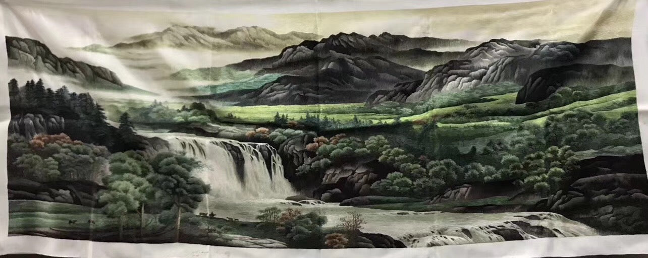 Big Hand Su Embroidery Art:Great Wall trees mountain waterfall landscape 160cm