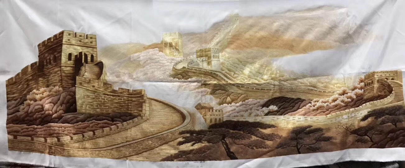 Big Hand Su Embroidery Art:Great Wall trees mountain waterfall landscape 160cm