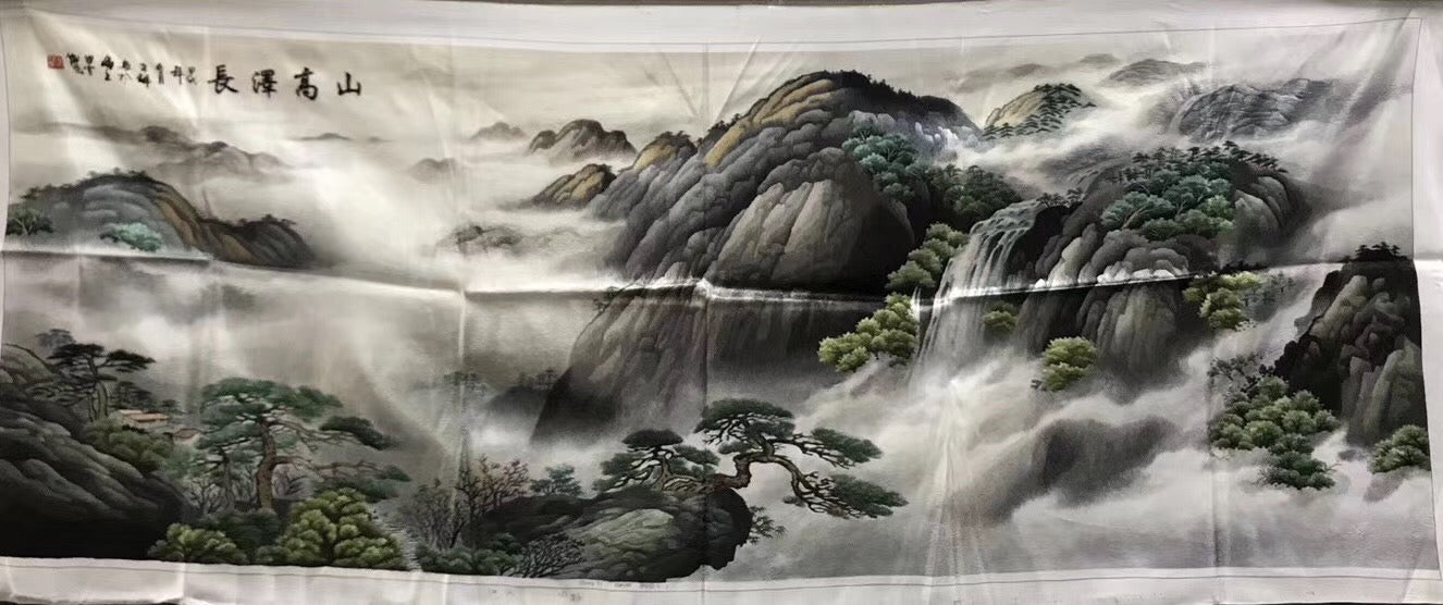 Big Hand Su Embroidery Art:Great Wall trees mountain waterfall landscape 160cm