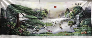 Big Hand Su Embroidery Art:Great Wall trees mountain waterfall landscape 160cm