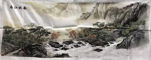 Big Hand Su Embroidery Art:Great Wall trees mountain waterfall landscape 160cm