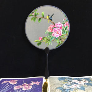 Double sided hand su embroidery fan:flower birds butterfly lotus panda fish cranes