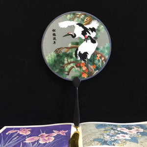 Double sided hand su embroidery fan:flower birds butterfly lotus panda fish cranes