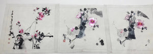 Triptych(3pieces)Hand Su Embroidery Art:flower peony lotus orchis butterfly 35cm