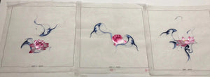 Triptych(3pieces)Hand Su Embroidery Art:flower peony lotus orchis butterfly 35cm