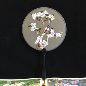 Double sided hand su embroidery fan:flower birds butterfly lotus panda fish cranes