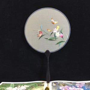 Double sided hand su embroidery fan:flower birds butterfly lotus panda fish cranes