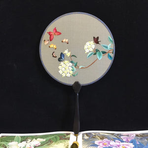 Double sided hand su embroidery fan:flower birds butterfly lotus panda fish cranes