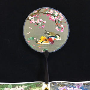 Double sided hand su embroidery fan:flower birds butterfly lotus panda fish cranes