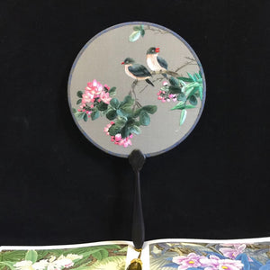 Double sided hand su embroidery fan:flower birds butterfly lotus panda fish cranes