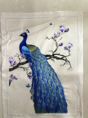 Declicate Hand embroideried Su Embroidery Art:blue peacock on mognolia branch 1piece