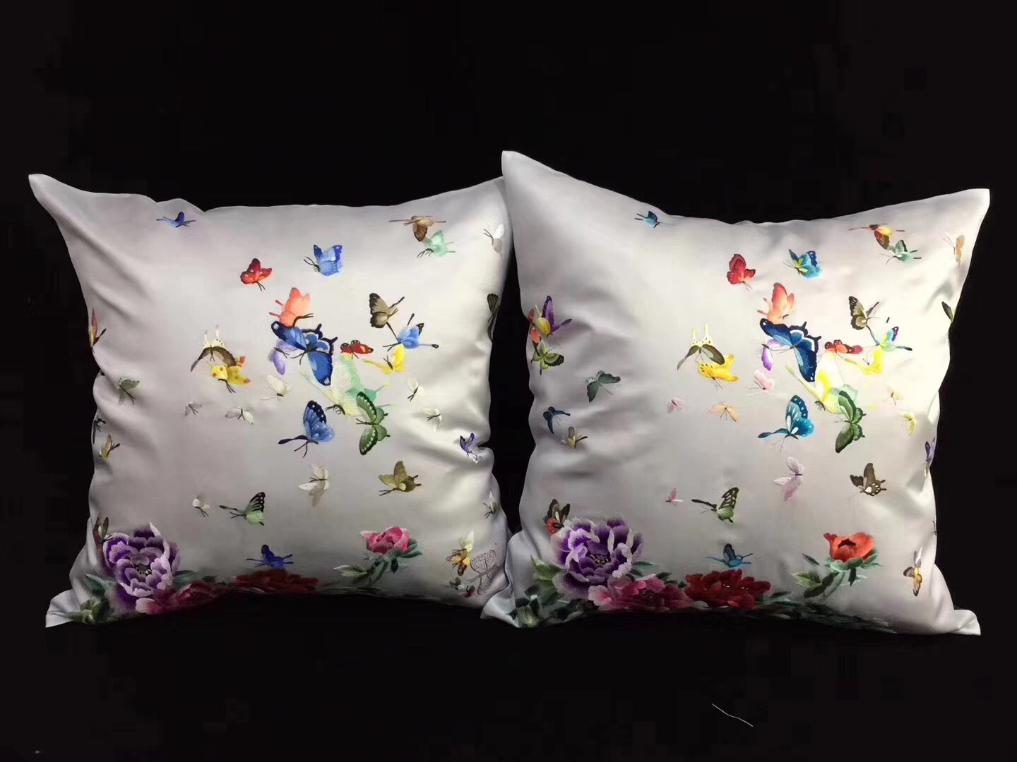 Chinese 100% hand embroidered Su Embroidery silk pillow covers flower butterfly 1piece